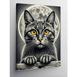 Kanvas Tablo Kedi Ve Dolunay