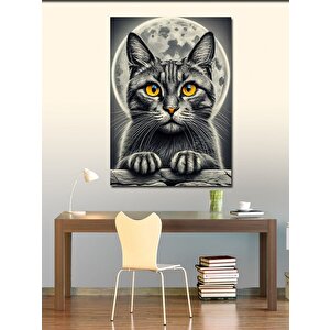 Kanvas Tablo Kedi Ve Dolunay