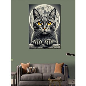 Kanvas Tablo Kedi Ve Dolunay