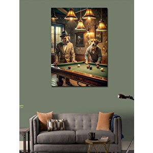 Kanvas Tablo Retro Bilardo Oynayan Köpekler 100x140 cm