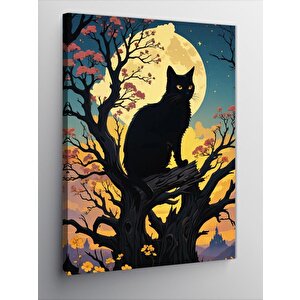 Kanvas Tablo Ağaçtaki Siyah Kedi 100x140 cm