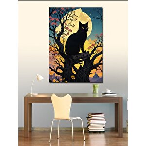 Kanvas Tablo Ağaçtaki Siyah Kedi 100x140 cm