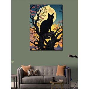 Kanvas Tablo Ağaçtaki Siyah Kedi 100x140 cm