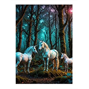 Tek Boynuzlu Atlar Art Mdf Poster 35cm X50cm 35x50 cm