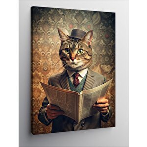 Kanvas Tablo Fötr Şapkalı Kedi 70x100 cm