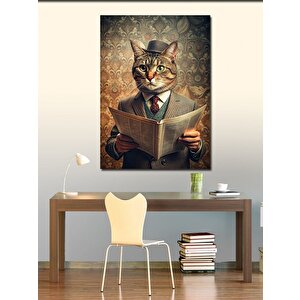 Kanvas Tablo Fötr Şapkalı Kedi 70x100 cm