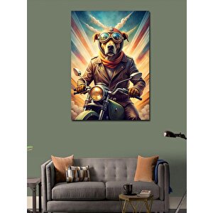 Kanvas Tablo Retro Motosiklet Kullanan Köpek 70x100 cm