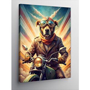Kanvas Tablo Retro Motosiklet Kullanan Köpek