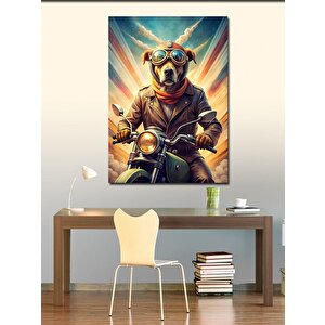 Kanvas Tablo Retro Motosiklet Kullanan Köpek