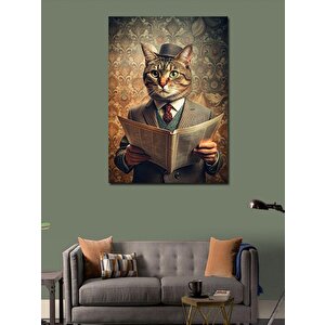 Kanvas Tablo Fötr Şapkalı Kedi
