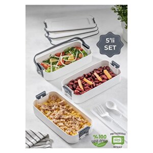 3 Katlı Taşınabilir Yemek Kabı – Lunch Box Diyet Beslenme Kutusu Saklama Kabı Çatal Kaşıklı Gri
