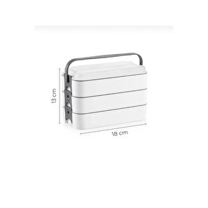 3 Katlı Taşınabilir Yemek Kabı – Lunch Box Diyet Beslenme Kutusu Saklama Kabı Çatal Kaşıklı Gri