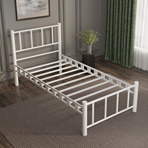 Zambak Tek Kişilik Ferforje Metal Karyola Beyaz 100x200 cm