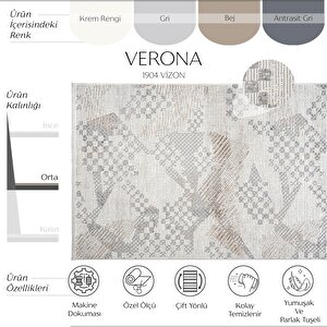 Verona 1904 Vizon Salon Koridor Kesme Yolluk Yumuşak Doku Kaymaz Tozmaz Dokuma Makine Halı 120x300 cm