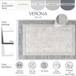 Verona 1902 Gri Salon Koridor Kesme Yolluk Yumuşak Doku Kaymaz Tozumaz Dokuma Makine Halı 120x180 cm