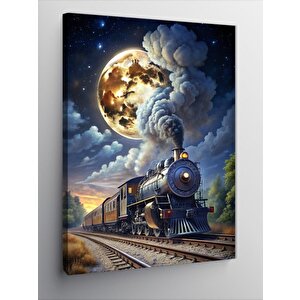 Kanvas Tablo Buharlı Tren Ve Dolunay