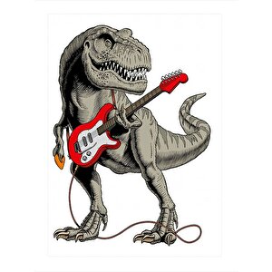 Elektro Gitar Çalan Dinazor Mdf Poster 25cmx 35cm 25x35 cm