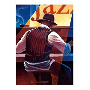 Jazz Temalı Piyano Çalan Adam Desenli Mdf Tablo 25cmx 35cm 25x35 cm
