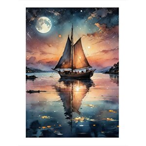 Dolunay Veya Yelken Tekne Hediyelik Mdf Tablo 25cmx 35cm 25x35 cm