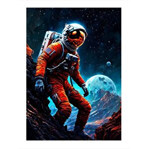 Astronot Ve Dolunay Desenli Mdf Tablo 35cm X50cm 35x50 cm