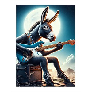 Elektro Gitar Çalan Eşek Modern Ahşap Tablo 25cmx 35cm 25x35 cm