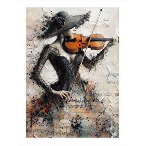 Keman Çalan Kadın Ve Notalar Art Mdf Tablo 25cmx 35cm 25x35 cm