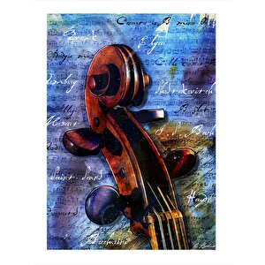 Keman Sapı Ve Notalar Desenli Mdf Tablo 25cmx 35cm 25x35 cm