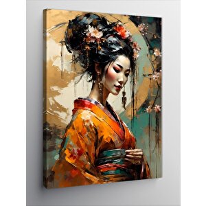 Kanvas Tablo Japon Kadın Ve Dolunay