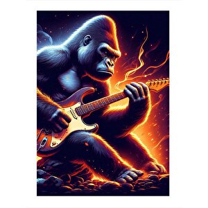 Elektro Gitar Çalan Goril Model Ahşap Tablo 25cmx 35cm 25x35 cm