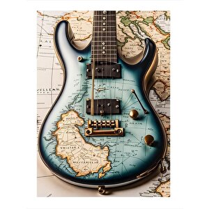 Harita Desenli Elektro Gitar Tasarım Mdf Tablo 35cm X50cm 35x50 cm