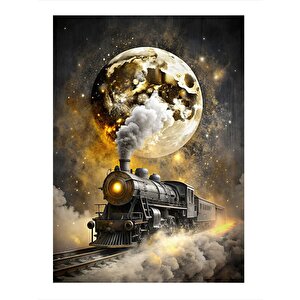 Buharlı Tren Ve Dolunay Hediyelik Mdf Tablo 35cm X50cm 35x50 cm