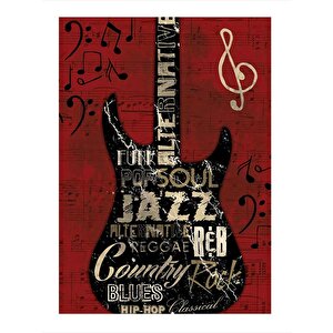 Elektro Gitar Ve Müzik Türleri Desenli Mdf Tablo 35cm X50cm 35x50 cm