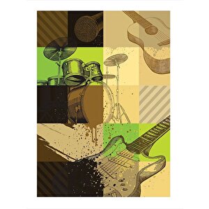Davul Gitar Ve Mikrafon Modern Ahşap Tablo 35cm X50cm 35x50 cm
