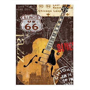 Jazz Temalı Elektro Gitar Modern Ahşap Tablo 25cmx 35cm 25x35 cm