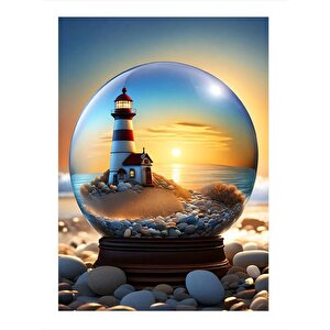 Kar Küresindeki Deniz Feneri Hediyelik Mdf Tablo 35cm X50cm 35x50 cm