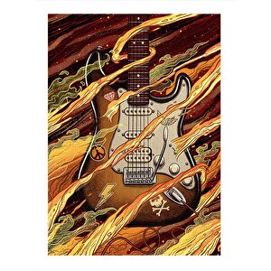 Strat Elektro Gitar Desenli Ahşap Tablo 50cmx 70cm 50x70 cm