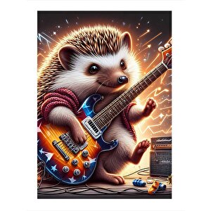 Gitar Çalan Kirpi Mdf Poster 35cm X50cm 35x50 cm