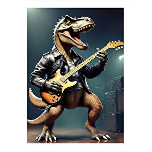 Elektro Gitar Çalan Dinozor Mdf Tablo 25cmx 35cm 25x35 cm