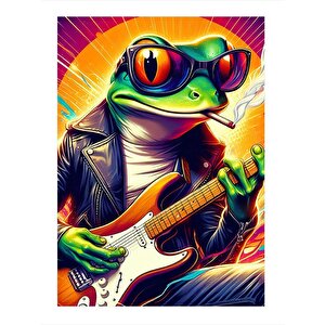 Elektro Gitar Çalan Kurbağa Tasarım Mdf Tablo 35cm X50cm 35x50 cm