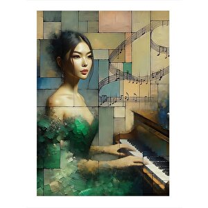 Piyano Çalan Kız Mdf Poster 25cmx 35cm 25x35 cm