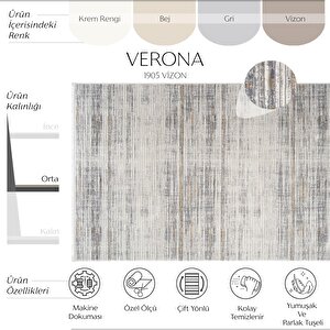 Verona 1905 Vizon Salon Koridor Kesme Yolluk Yumuşak Doku Kaymaz Tozmaz Dokuma Makine Halı 120x400 cm