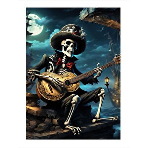 Gitar Çalan Korsan İskelet Tasarım Mdf Tablo 35cm X50cm 35x50 cm