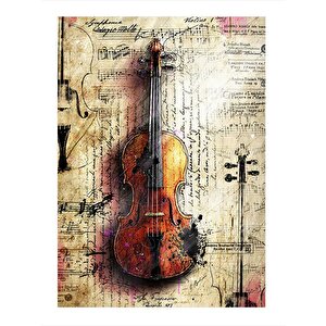 Müzik Notaları Ve Keman Tasarım Ahşap Tablo 25cmx 35cm 25x35 cm