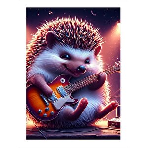 Gitar Çalan Kirpi Art Mdf Poster 25cmx 35cm 25x35 cm