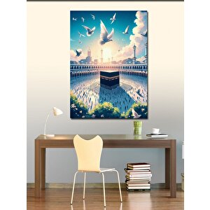 Kanvas Tablo Beyaz Güvercinler Ve Kabe 100x140 cm