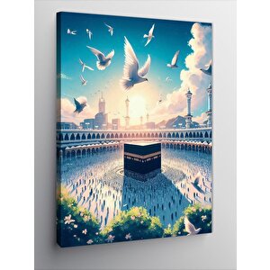 Kanvas Tablo Beyaz Güvercinler Ve Kabe