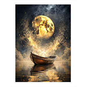 Kayık Ve Güneş Mdf Poster 25cmx 35cm 25x35 cm