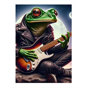 Elektro Gitar Çalan Kurbağa Modern Mdf Tablo 35cm X50cm 35x50 cm