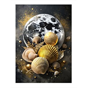 Dolunay Ve Deniz Kabukları Mdf Tablo 25cmx 35cm