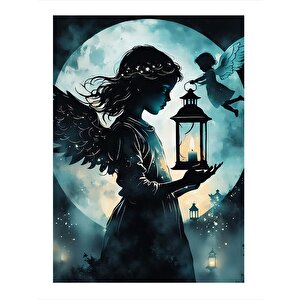 Melek Kız Ve Dolunay Hediyelik Mdf Tablo 25cmx 35cm 25x35 cm